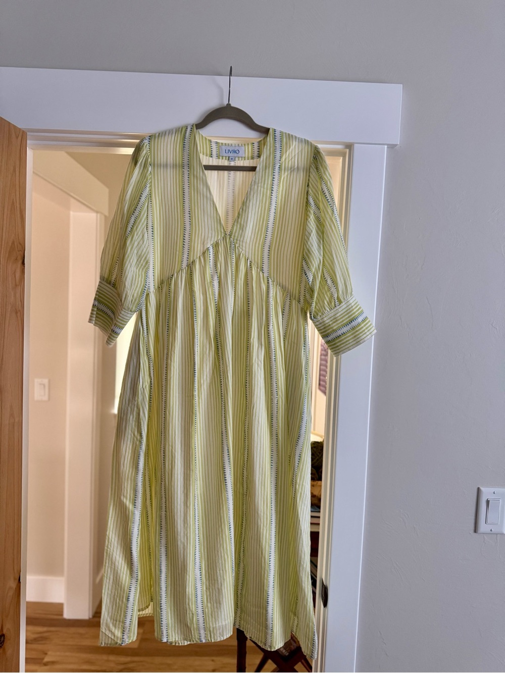 LIVRO Yellow Striped V‑Neck Dress